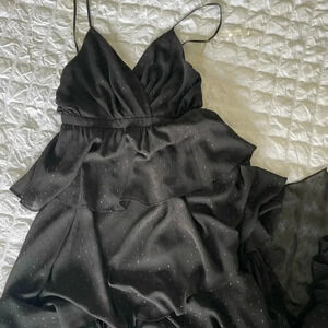 Fame and partners black metallic tiered maxi dress